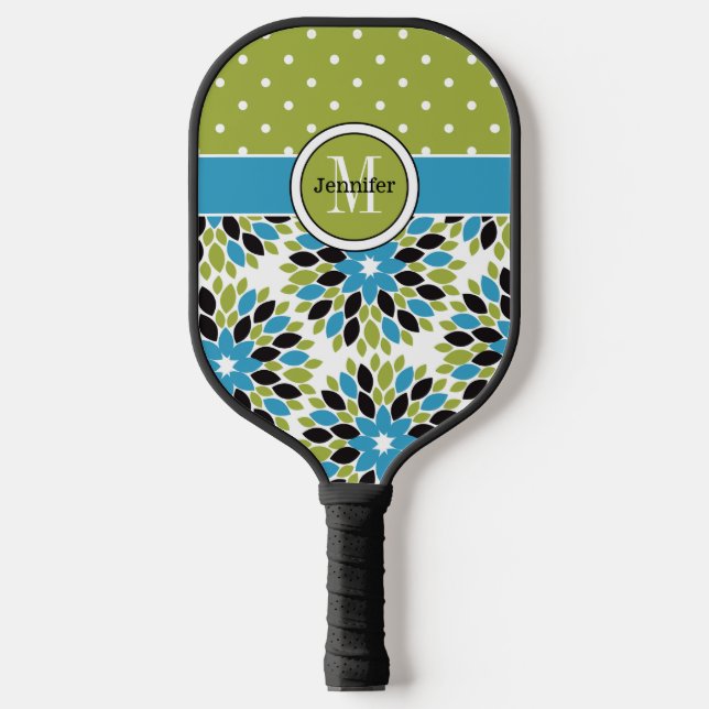 Personalised Abstract Floral, Polka Dots, Monogram Pickleball Paddle (Front)