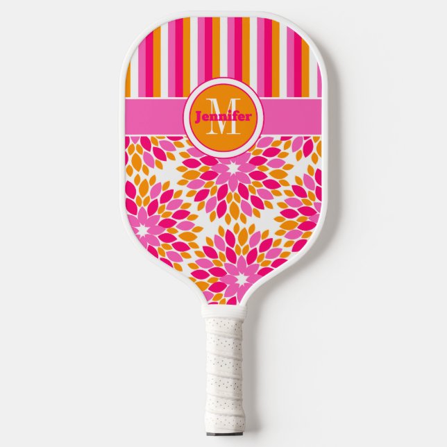 Personalised Abstract Floral, Stripes, Monogrammed Pickleball Paddle (Front)