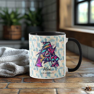 Personalised Abstract Geometric Monogram Mug - A