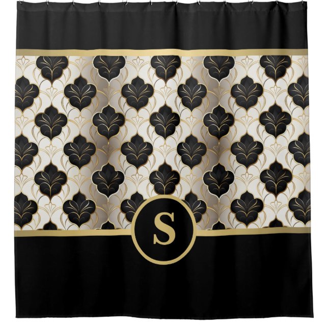 Personalised Abstract Gold & Black Shower Curtain (Front)