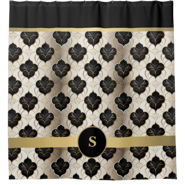 Personalised Abstract Gold & Black Shower Curtain (Front)