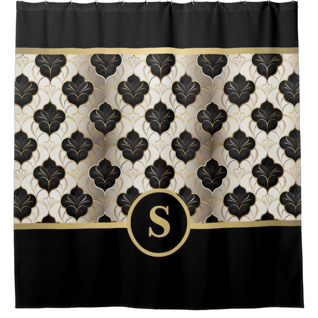 Personalised Abstract Gold & Black Shower Curtain (Front)