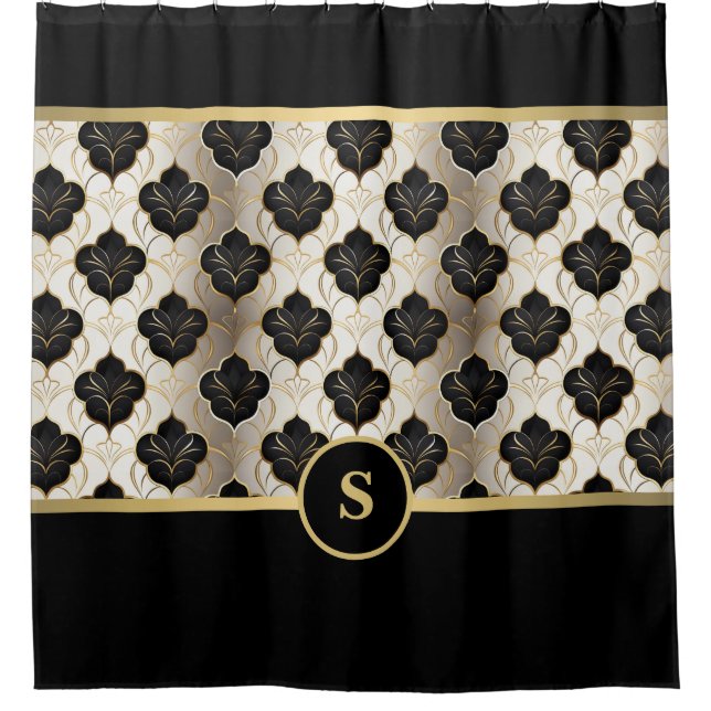 Personalised Abstract Gold & Black Shower Curtain (Front)