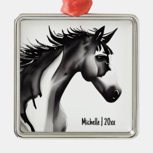  Personalised Abstract Horse Black/White Christmas Metal Tree Decoration