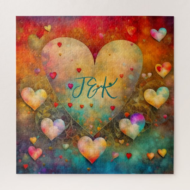 Personalised Abstract Paper Mache Hearts  Jigsaw Puzzle (Vertical)