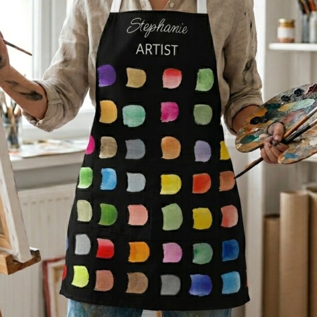 Personalised Abstract Pattern Artists Black Apron (Creator Uploaded)