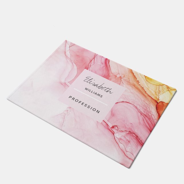 Personalised Abstract Pink Ink Paint Doormat (Angled)