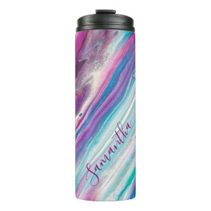 Personalised Abstract Purple Teal Glittery Thermal Tumbler