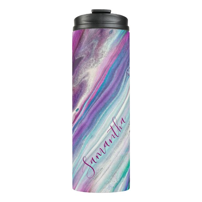 Personalised Abstract Purple Teal Glittery Thermal Tumbler (Front)