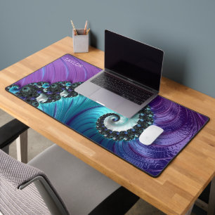 Personalised Abstract Purple Turquoise Fractal Desk Mat