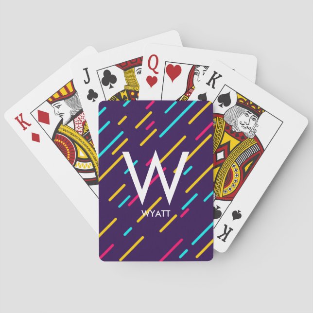 Personalised Abstract Retro 80s Monogram Colourful Playing Cards (Back)