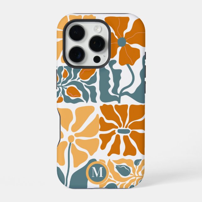 Personalised Abstract Retro Floral Monogram iPhone Case (Back)