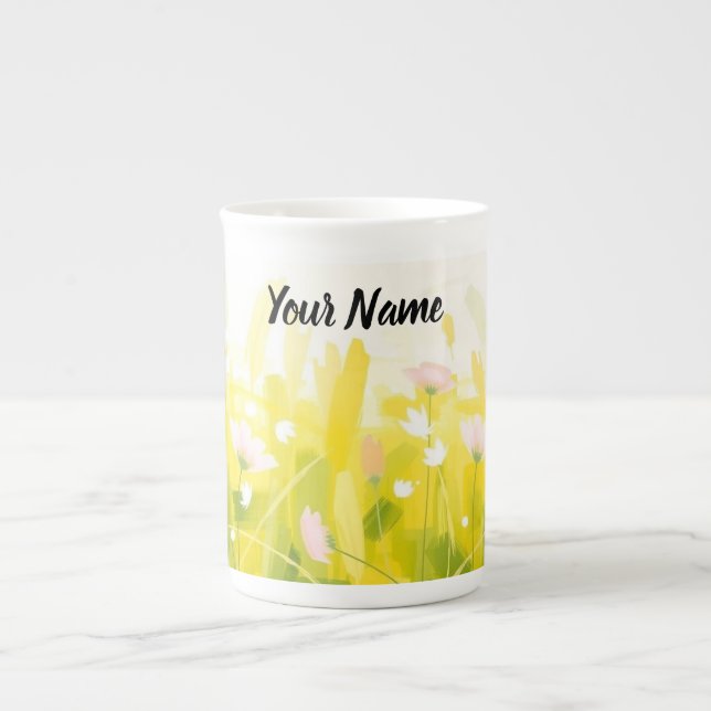 Personalised Abstract Spring Meadow Bone China Mug (Front)