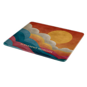 Personalised Abstract Sunset Glass Cutting Board