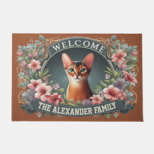 Personalised Abyssinian Cat Floral Stylish Welcome Doormat