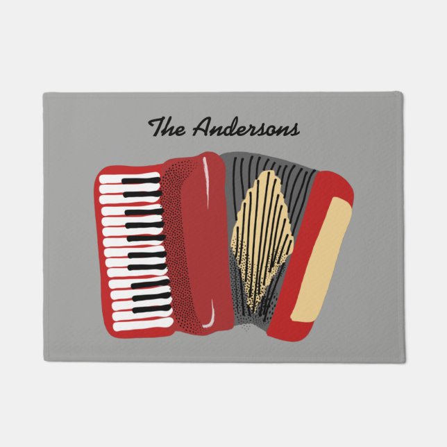 Personalised Accordion Players Red and Grey Doormat (Front)