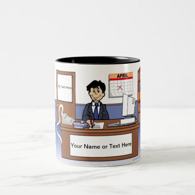 Personalised Accountant, Bookkeeper - Male Cartoon Two-Tone Coffee Mug (Center)