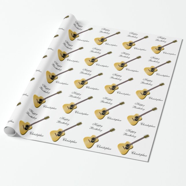 Personalised Acoustic Guitar Birthday Wrapping Paper (Unrolled)