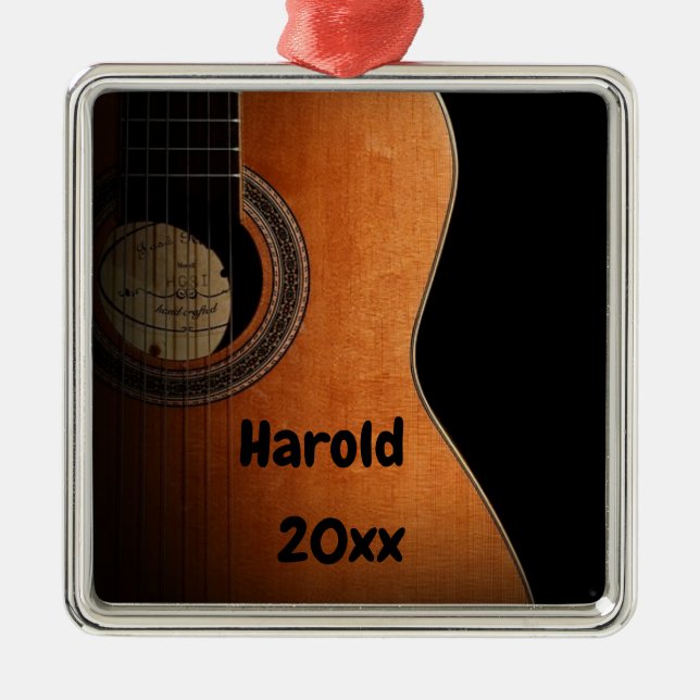 Personalised Acoustic Guitar Metal Tree Decoration (Front)