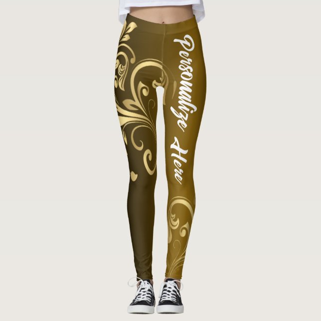 Personalised Activewear | Customisable Gold Swirl Leggings (Front)