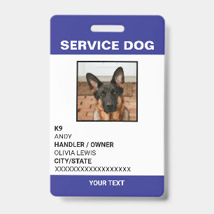 Personalised Ada Card Service Dog Photo ID  Badge