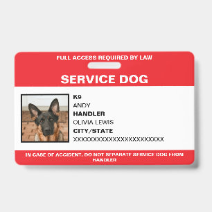 Personalised Ada Card Service Dog Photo ID Badge