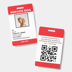 Personalised Ada Card Service Dog Photo ID  Badge
