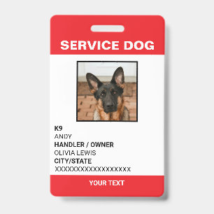 Personalised Ada Card Service Dog Photo ID  Badge