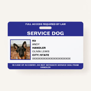 Personalised Ada Card Service Dog Photo ID ID Badge