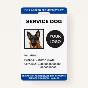Personalised Ada Card Service Dog Photo ID ID Badge