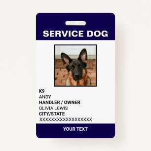 Personalised Ada Card Service Dog Photo ID  ID Badge