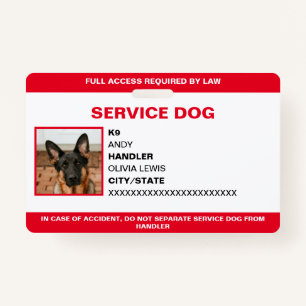 Personalised Ada Card Service Dog Photo ID ID Badge