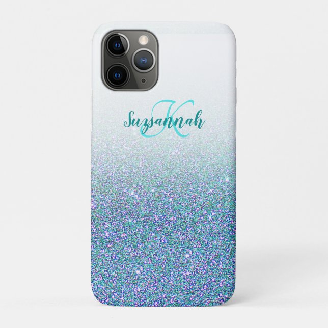 Personalised Add A Name Blue Green Glitter Ombre Case-Mate iPhone Case (Back)
