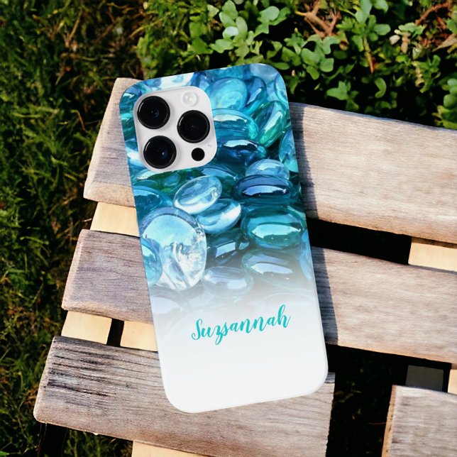 Personalised Add A Name Fresh Blue Gems Ombre Case-Mate iPhone Case (Personalize or remove the template text on the blue gems ombre iPhone case. )