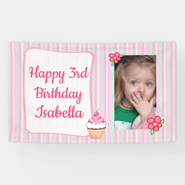 Personalised (Add  Birthday Banner for Girl's Pink (Horizontal)