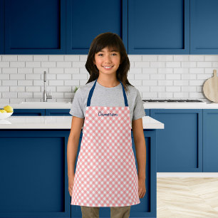 Personalised Add Name Blush Coral Gingham Kids Apron