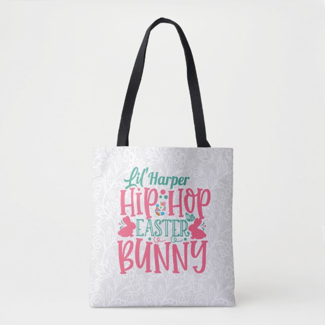 Personalised ADD NAME Lil Hip Hop Easter Bunny Tote Bag (Front)