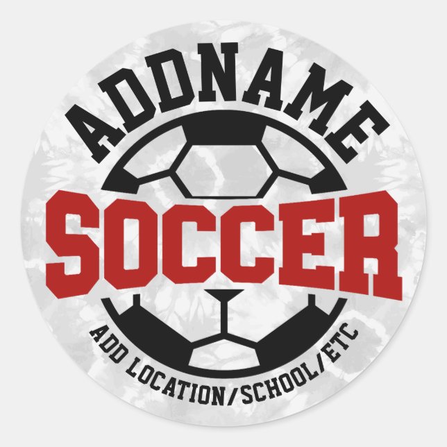 Personalised ADD NAME Soccer Player Team Tie-Dye Classic Round Sticker (Front)