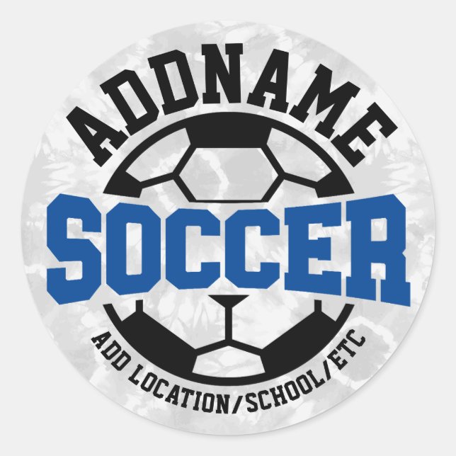 Personalised ADD NAME Soccer Player Team Tie-Dye Classic Round Sticker (Front)