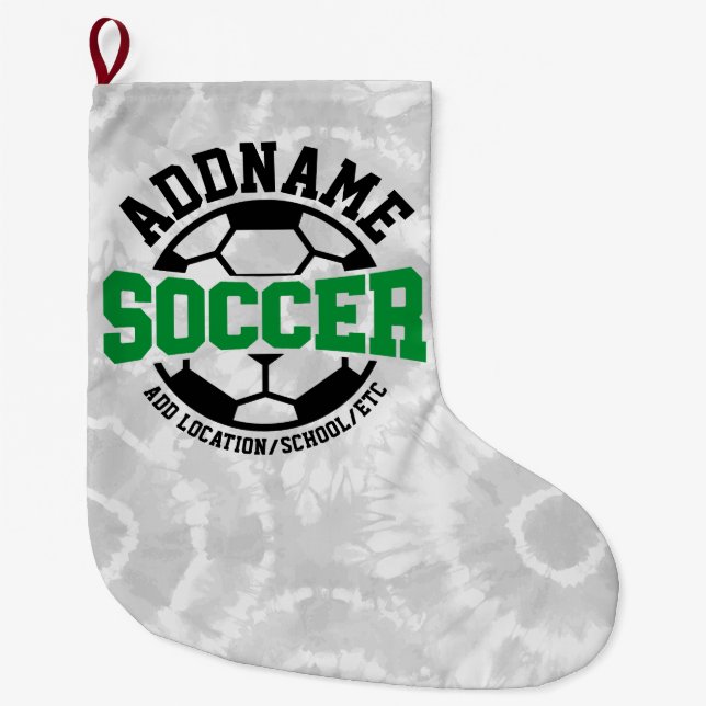 Personalised ADD NAME Soccer Player Team Tie-Dye Large Christmas Stocking (Front)