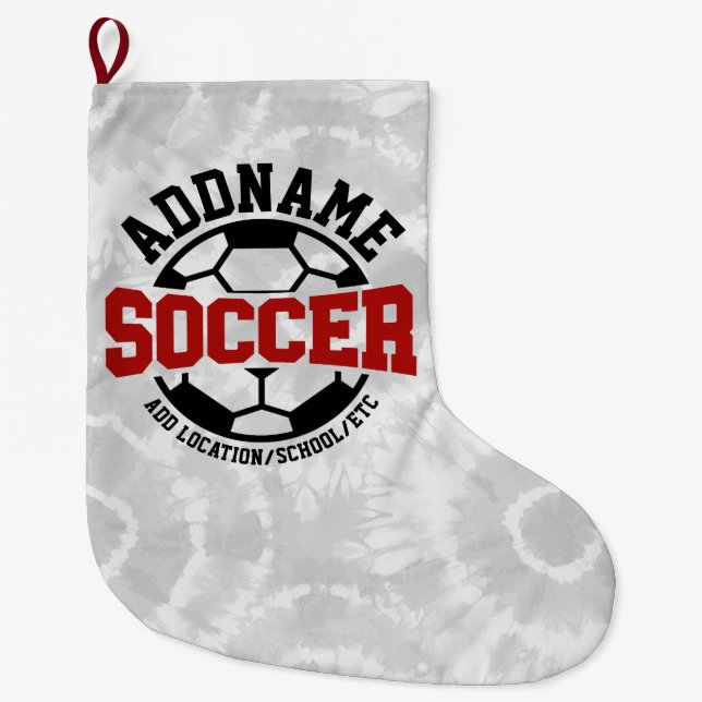 Personalised ADD NAME Soccer Player Team Tie-Dye Large Christmas Stocking (Front)