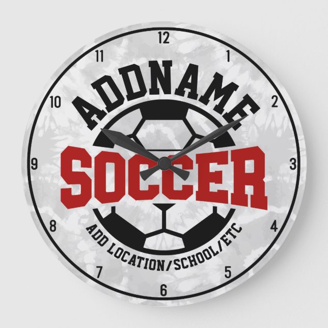 Personalised ADD NAME Soccer Player Team Tie-Dye Large Clock (Front)
