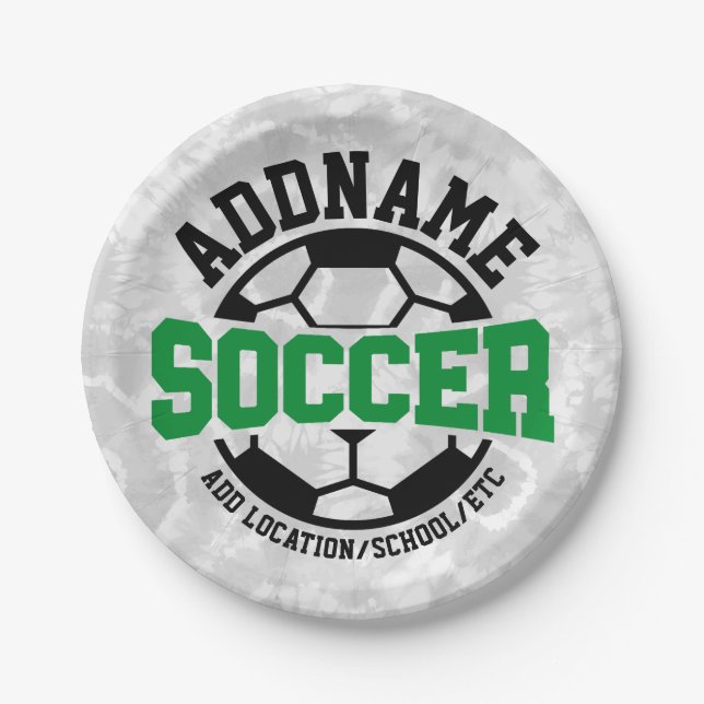 Personalised ADD NAME Soccer Player Team Tie-Dye Paper Plate (Front)