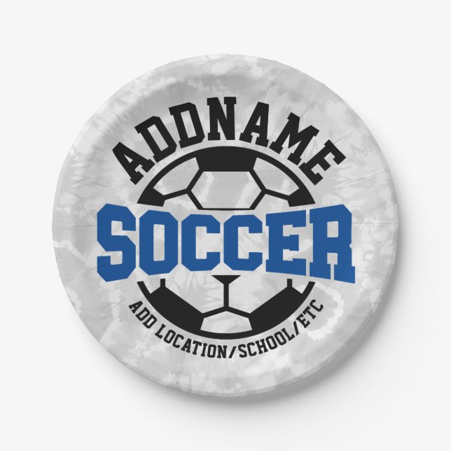 Personalised ADD NAME Soccer Player Team Tie-Dye Paper Plate (Front)