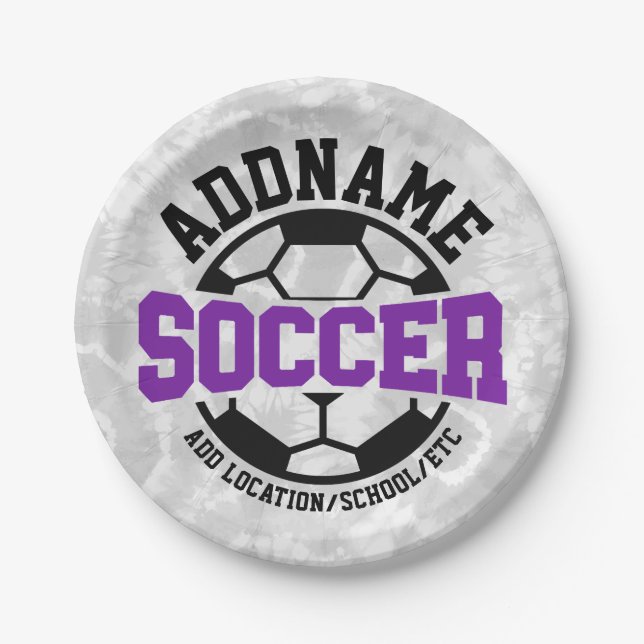 Personalised ADD NAME Soccer Player Team Tie-Dye Paper Plate (Front)