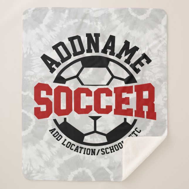 Personalised ADD NAME Soccer Player Team Tie-Dye Sherpa Blanket (Front)