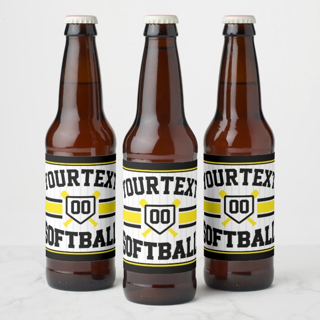 Personalised ADD NAME Softball Player Varsity Team Beer Bottle Label (Bottles)