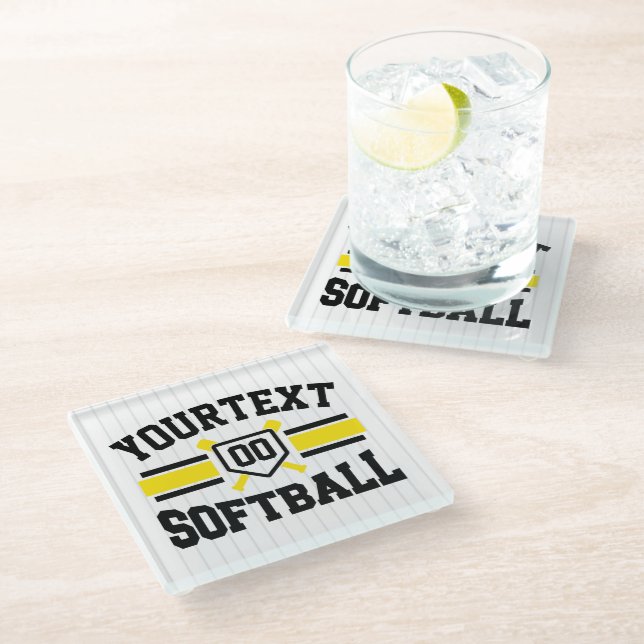 Personalised ADD NAME Softball Player Varsity Team Glass Coaster (Angled)