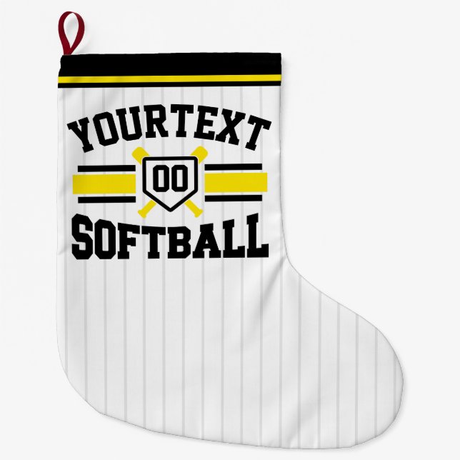 Personalised ADD NAME Softball Player Varsity Team Large Christmas Stocking (Front)