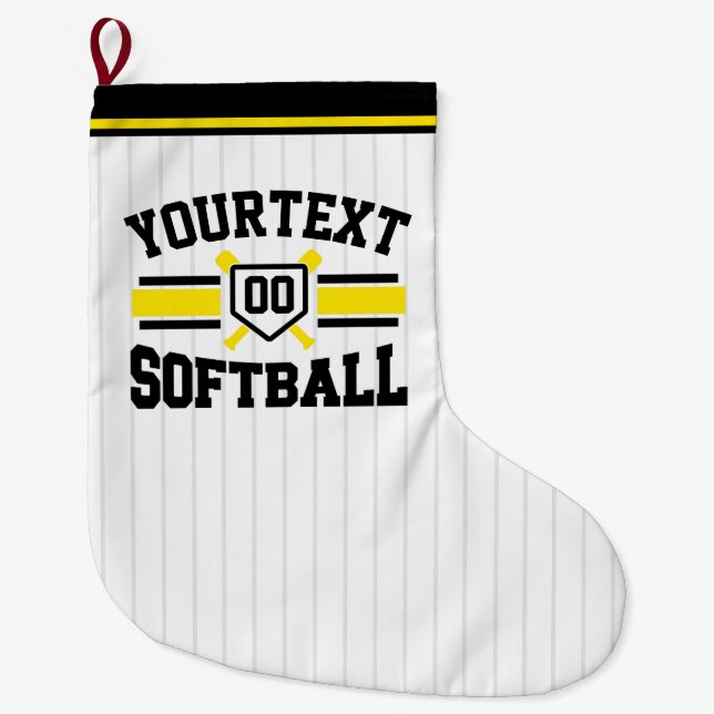 Personalised ADD NAME Softball Player Varsity Team Large Christmas Stocking (Front)